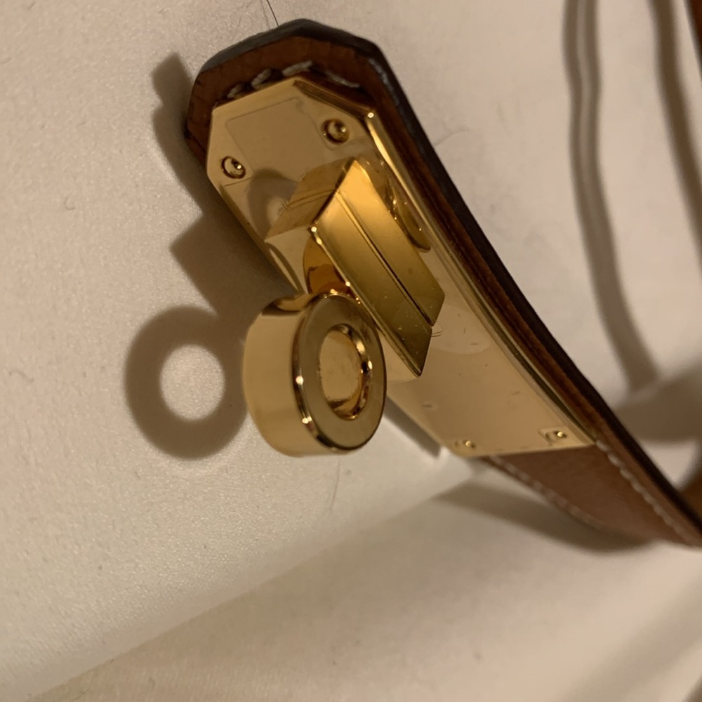 Brand new thin brown sealed golden closure unique belt, size L, adjustable 30.